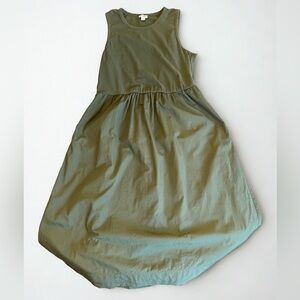 J Crew Factory High-Neck Mixed Media Dress Olive Green Large